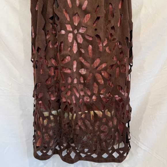 Legatte Jeans Save the Queen Italian Abstract Brown Suede Dress US Sz 6 - Picture 9 of 16